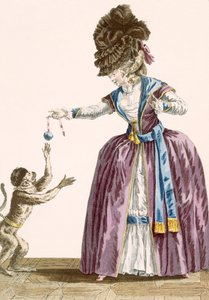 Lady plays with a monkey by Pierre Thomas Le Clerc